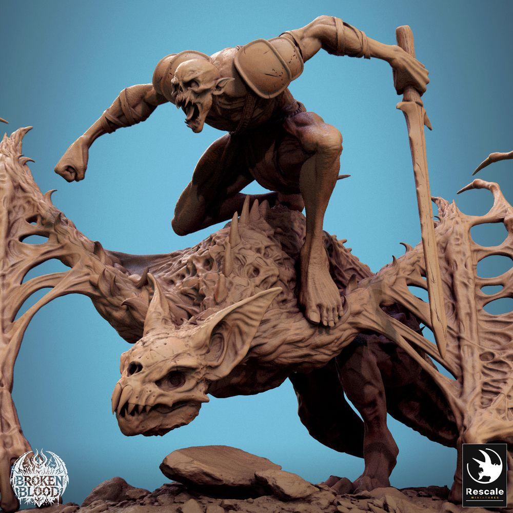 Foto del producto Tabletop 28mm Lord of the Print (LotP) 2: Miniatura de Tabletop: Jinete demoníaco sobre bestia alada, Señor gárgola con máscara de calavera y arma de asta, Jinete monstruo cazador del infierno (24_11_D9)