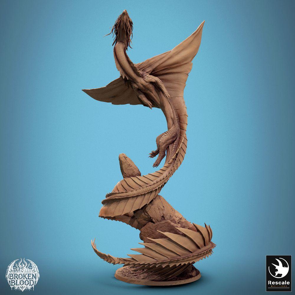 Foto del producto Tabletop 28mm Lord of the Print (LotP) 0: Miniatura de fantasía: Wyvern / Lindwurm Dragón, monstruo jefe ascendente en base de roca, pose de vuelo dinámica (24_11_F1)