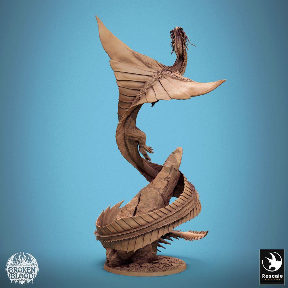 Foto del producto Tabletop 28mm Lord of the Print (LotP) 2: Miniatura de fantasía: Wyvern / Lindwurm dragón, monstruo jefe ascendente en base de roca, pose de vuelo dinámica (24_11_F1)