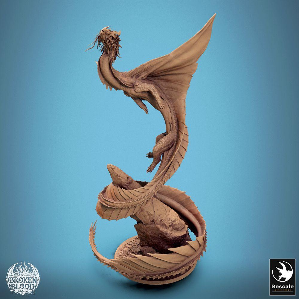 Foto del producto Tabletop 28mm Lord of the Print (LotP) 3: Miniatura de fantasía: Wyvern / Lindwurm dragón, monstruo jefe en ascenso sobre base de roca, pose de vuelo dinámica (24_11_F1)