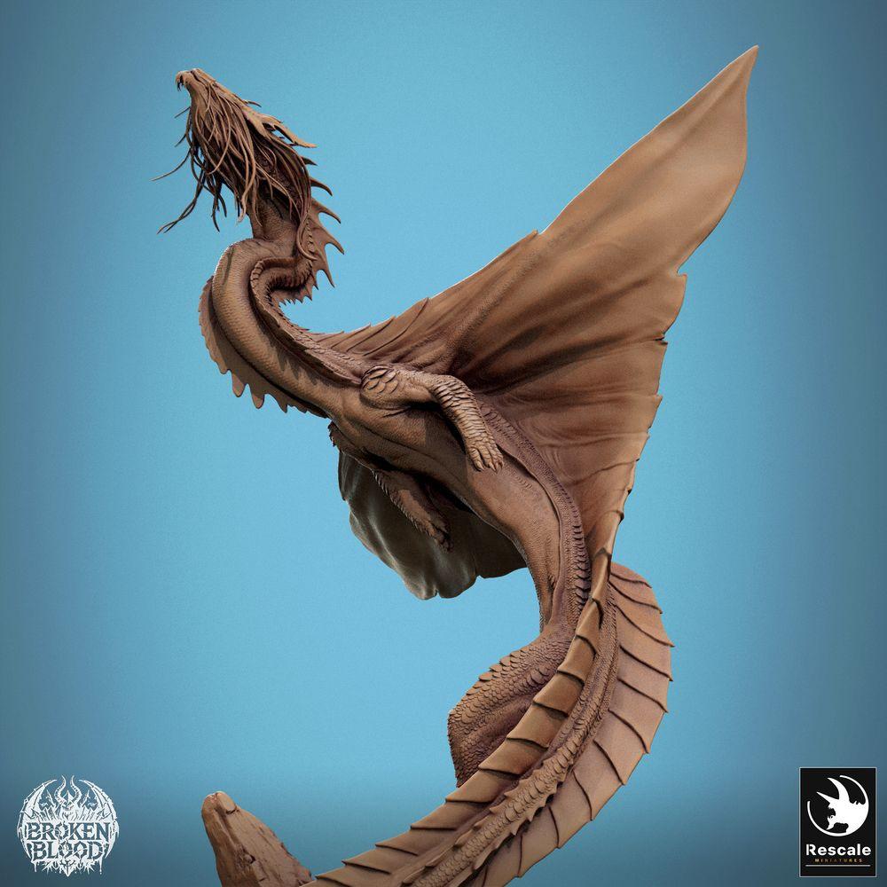 Foto del producto Tabletop 28mm Lord of the Print (LotP) 5: Miniatura de fantasía: Wyvern / Lindwurm dragón, monstruo jefe ascendente en base de roca, pose de vuelo dinámica (24_11_F1)