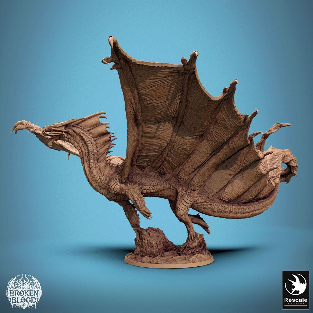 Foto del producto Tabletop 28mm Lord of the Print (LotP) 1: Figura de Fantasía: Dragón Dorado - bestia voladora legendaria en pose de vuelo dinámica con alas extendidas, Wyvern/Lindwurm, monstruo jefe (24_11_A1)