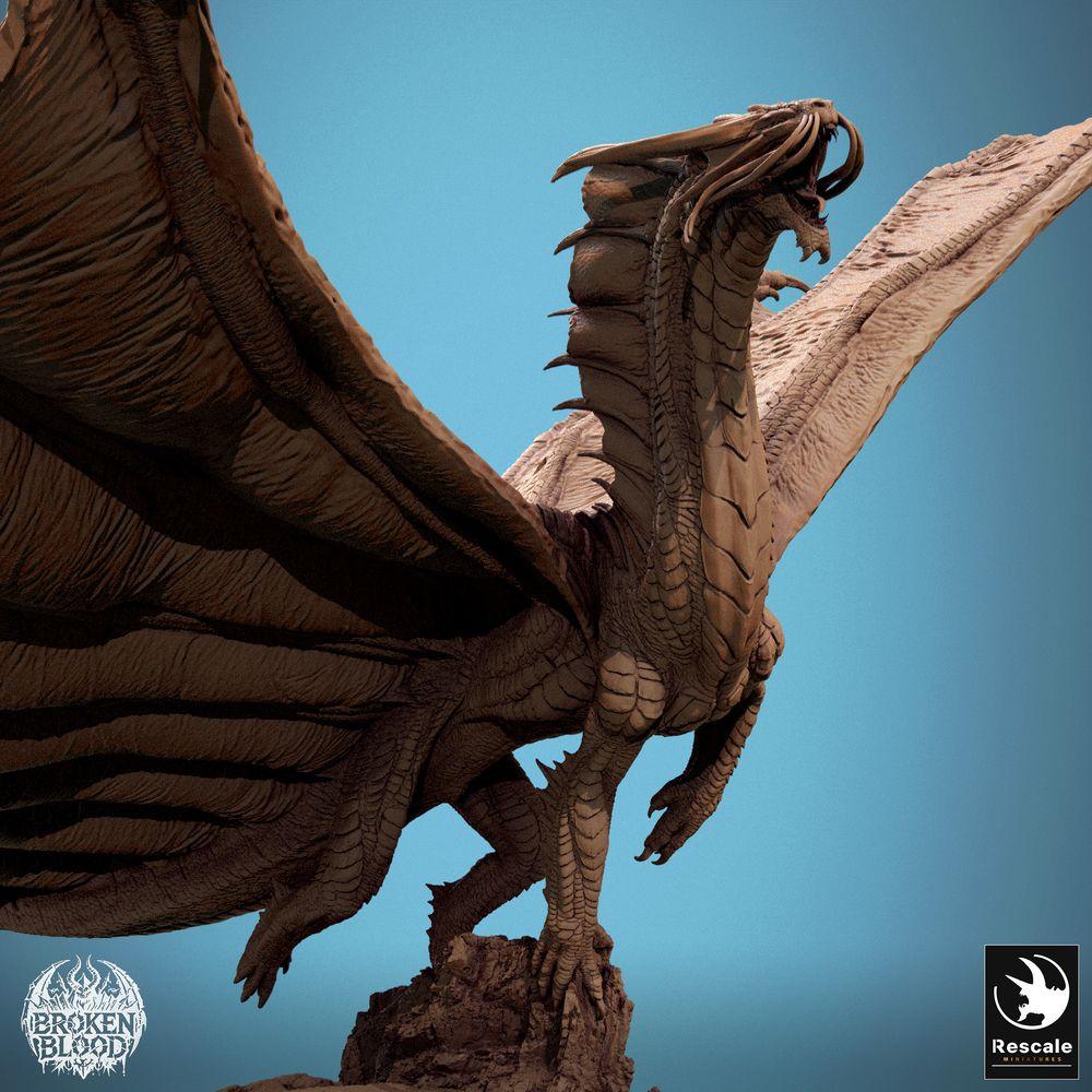 Foto del producto Tabletop 28mm Lord of the Print (LotP) 3: Figura de fantasía: Dragón dorado - bestia voladora legendaria en pose dinámica de vuelo con alas extendidas, Wyvern/Lindwurm, monstruo jefe (24_11_A1)