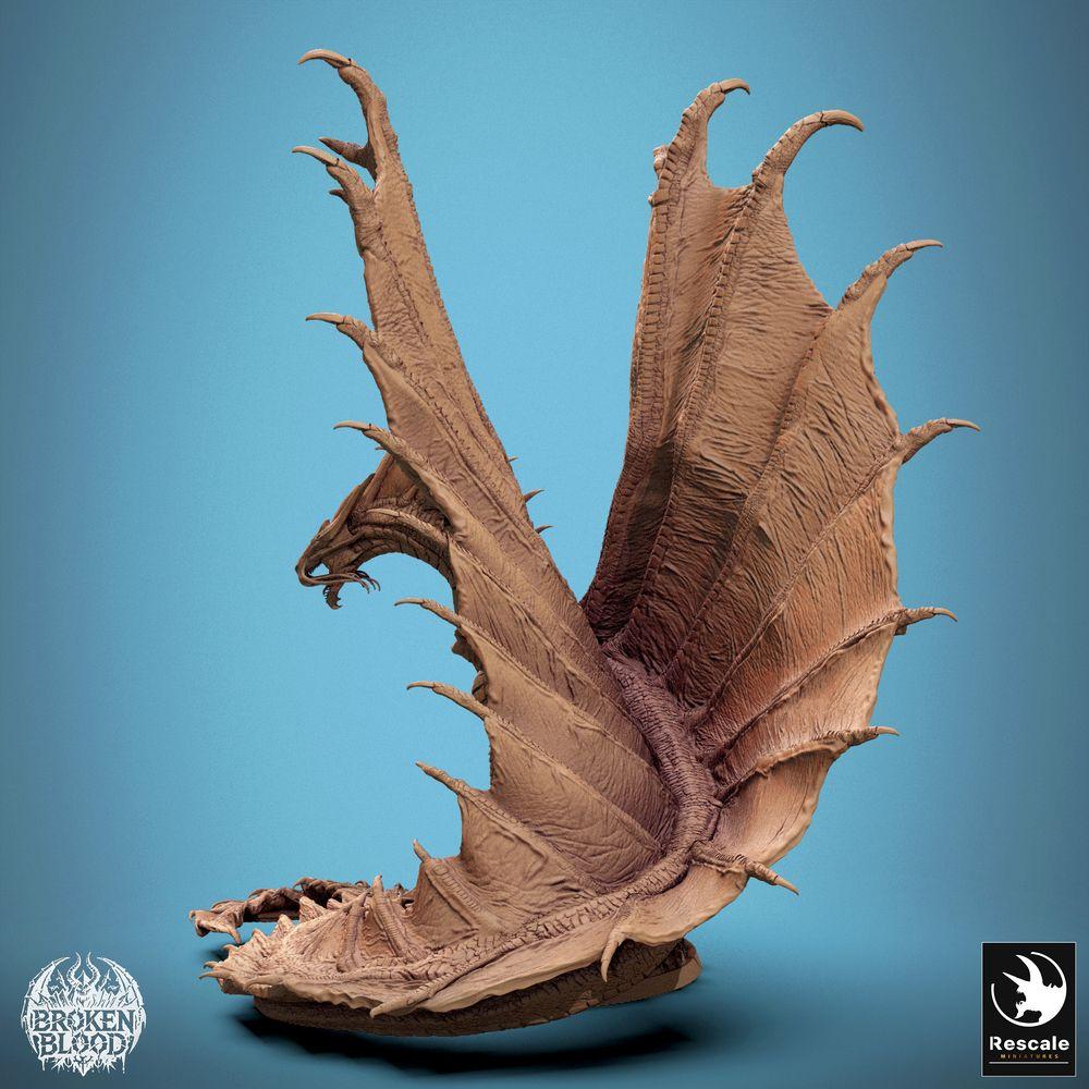 Foto del producto Tabletop 28mm Lord of the Print (LotP) 2: Miniatura de Tabletop: Antiguo Gran Dragón Wyrm, Lindwurm - Dragón Dorado, figura de jefe monstruo, rugiendo con alas extendidas sobre una base rocosa (24_11_A7)