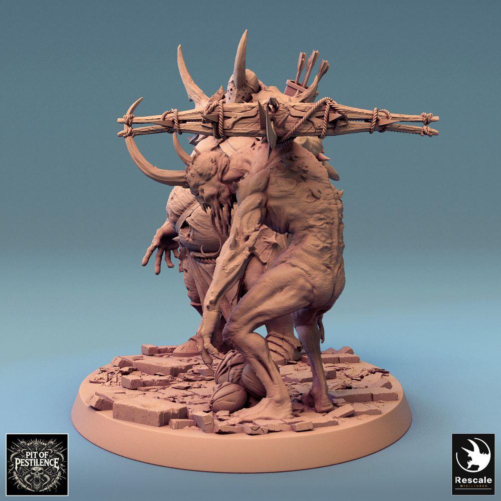 Foto del producto Tabletop 28mm Lord of the Print (LotP) 0: Miniatura de Tabletop: Demonio Last Carrier Duo - Mutante Oger, Bestia del Caos, Abominación, Portador de Trofeos con Yugo, Cuernos y Huesos, Monstruo Jefe (24_08_D12)