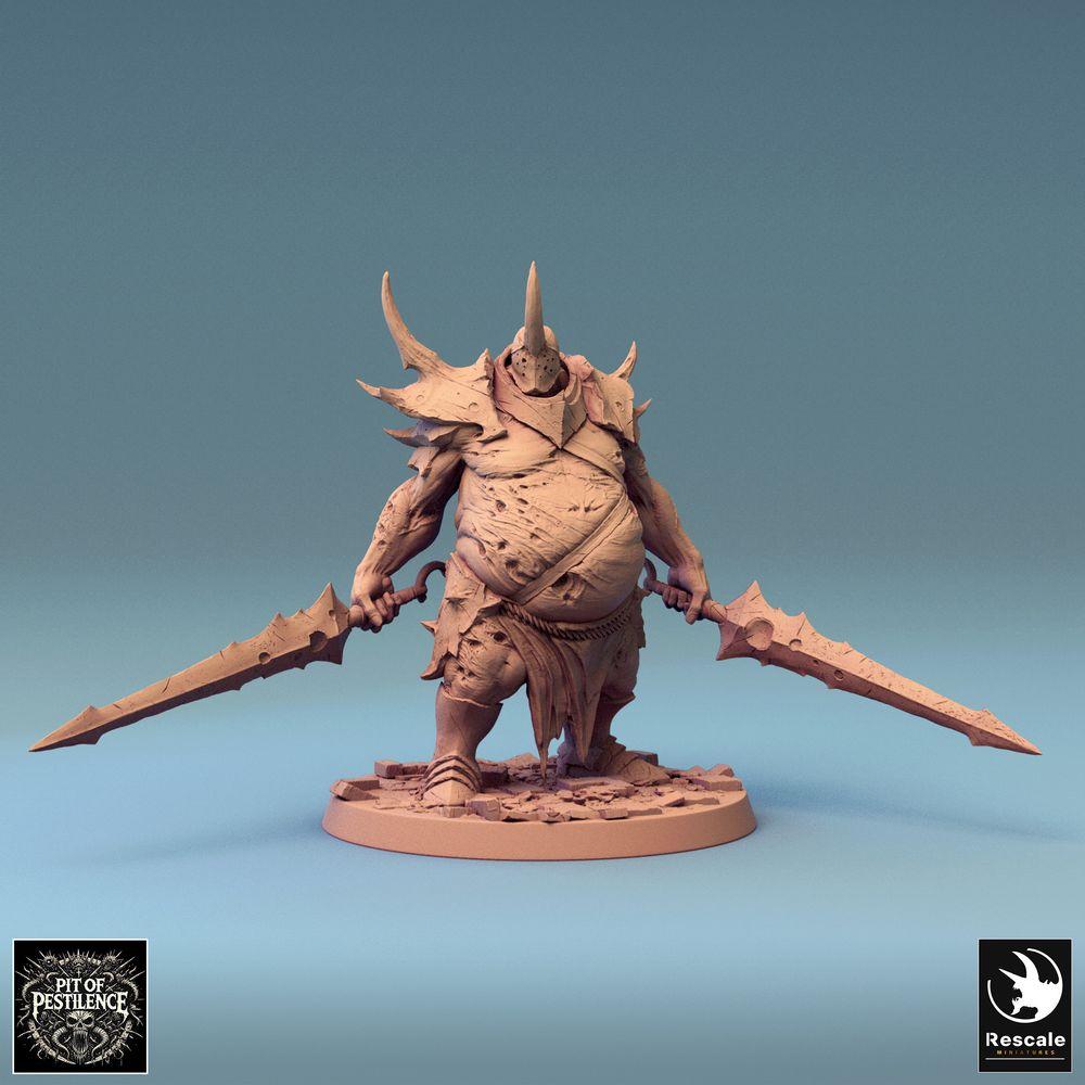 Foto del producto Tabletop 28mm Lord of the Print (LotP) 0: Miniatura de Tabletop: Ejecutor demoníaco con dos espadas grandes dentadas, Guerrero demoníaco Warlord, luchador a dos manos, Berserker, monstruo jefe (24_08_D10)