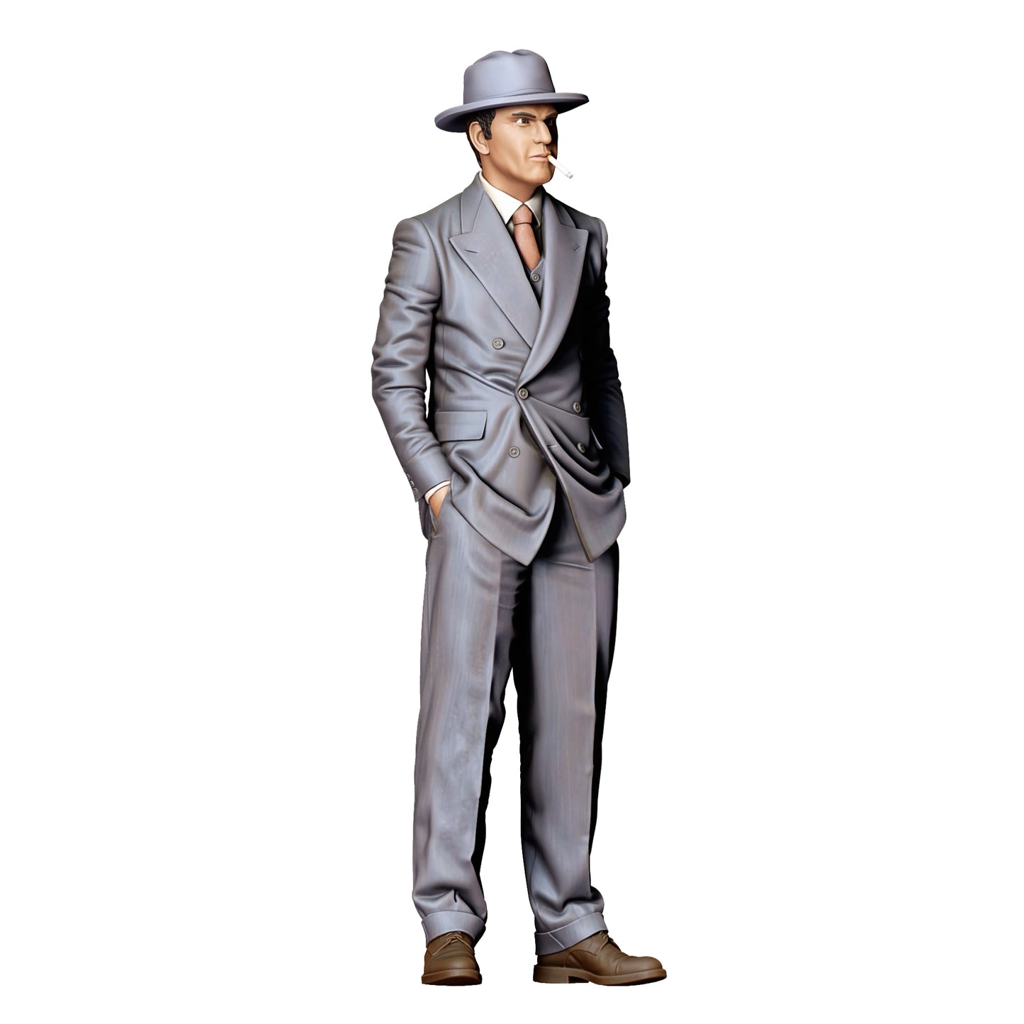 3DP Miniatures 0: Stehende Figur: Gangster im doppelreihigen Anzug mit Hut & Zigarette (Ref. Nr. 514)