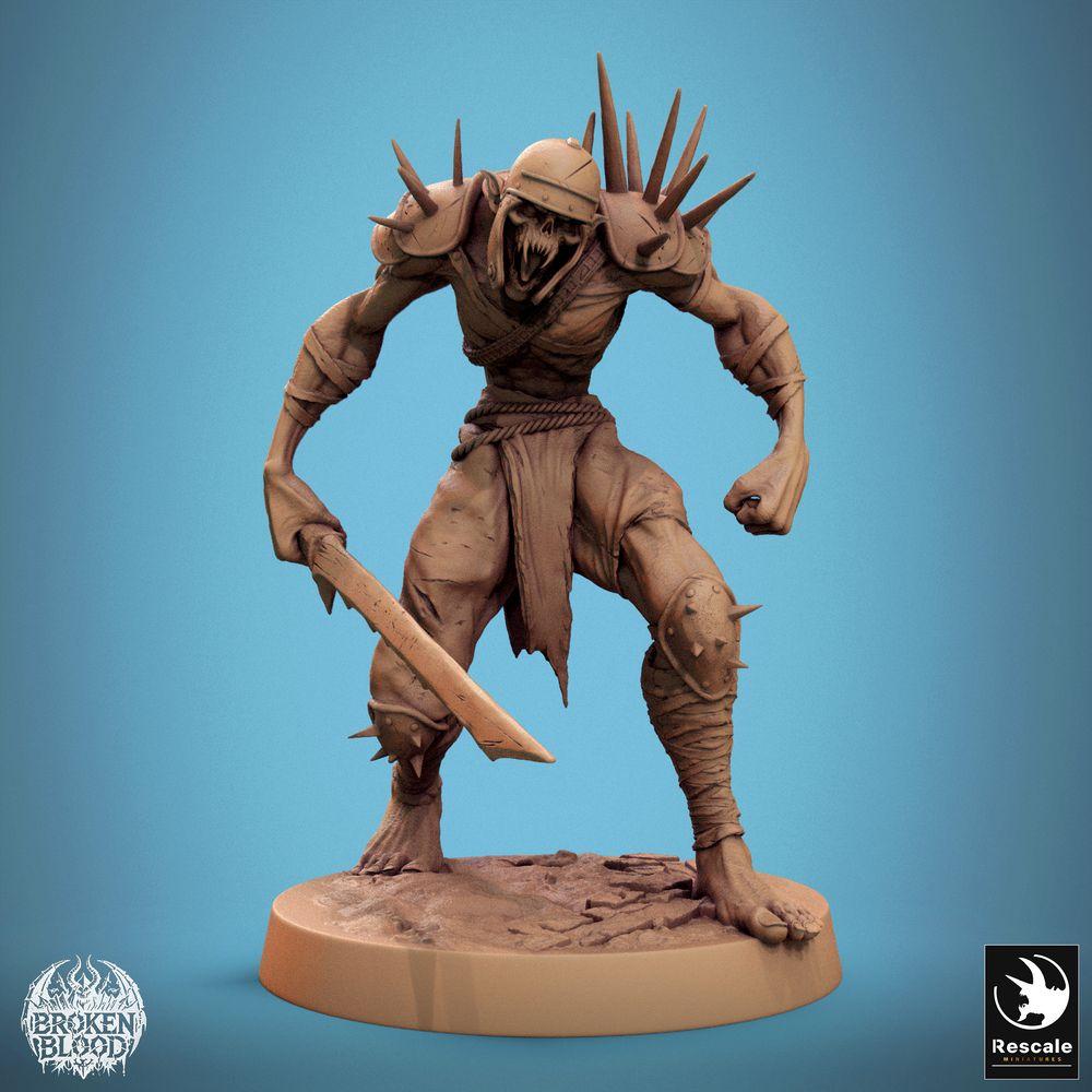 Foto del producto Tabletop 28mm Lord of the Print (LotP) 0: Miniatura de Tabletop: Ghul-Berserker Ravager (Ghoul), guerrero no muerto y marodeur maldito con machete dentado y armadura con pinchos (24_11_C1)