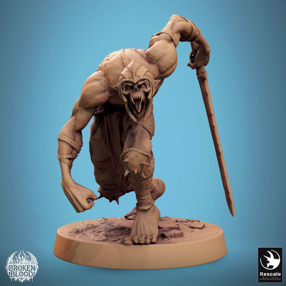Foto del producto Tabletop 28mm Lord of the Print (LotP) 0: Miniatura de Tabletop: Ghoul Ravager, portador de lanza no muerto en ataque, berserker con máscara de hueso (24_11_C11)
