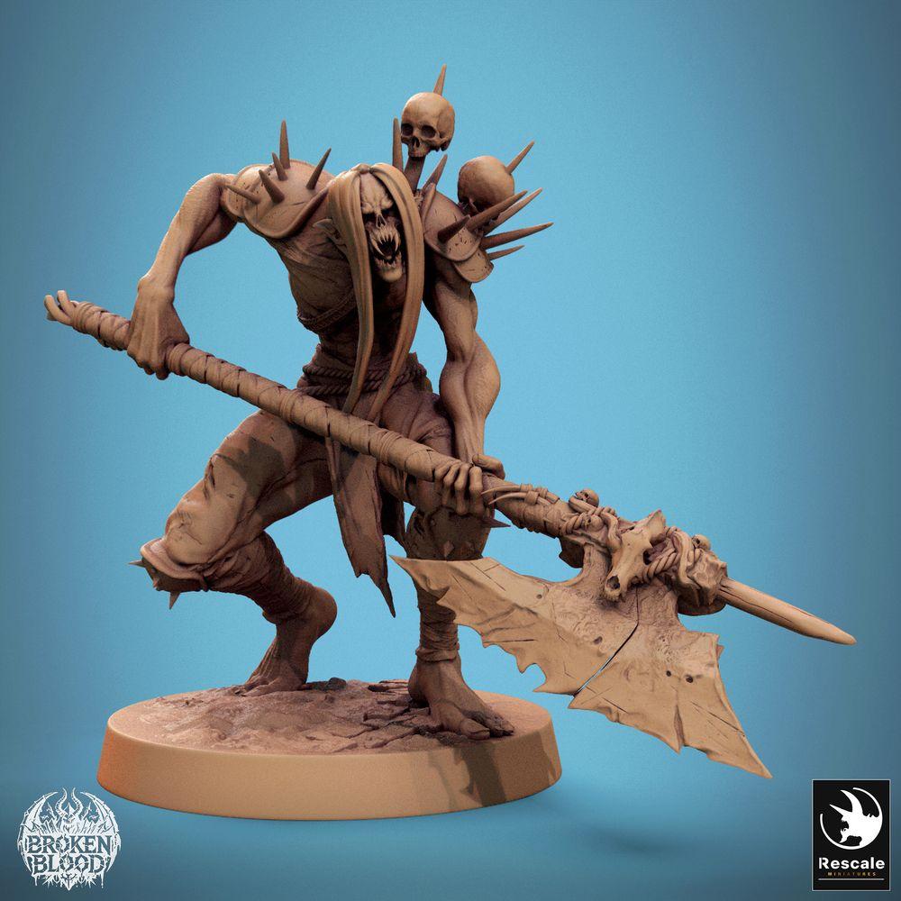 Foto del producto Tabletop 28mm Lord of the Print (LotP) 0: Miniatura de Tabletop: Ghul Verwüster (Ghoul Ravager) - Berserker, luchador con hacha de asta y trofeos de cráneos, guerrero no muerto, jefe de mazmorras (24_11_C19)