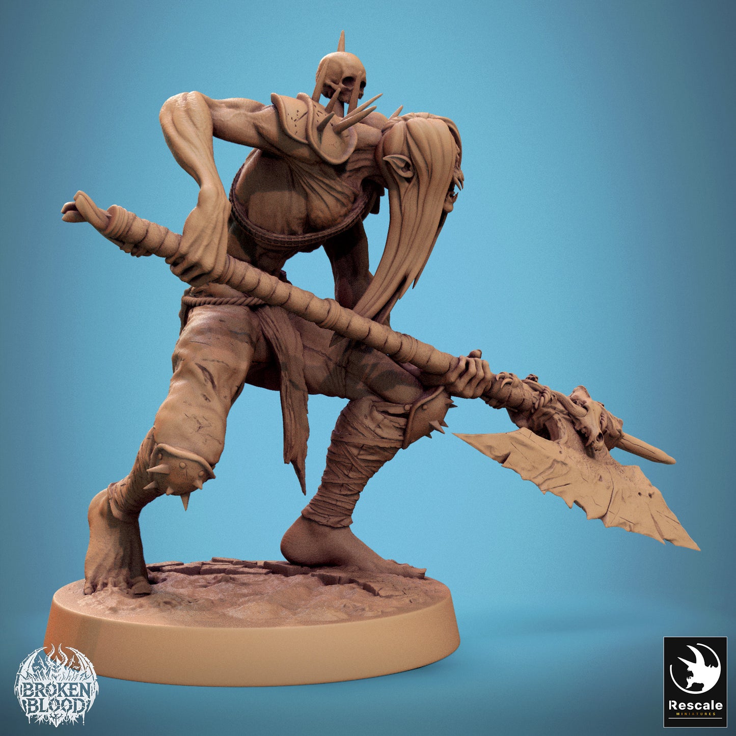 Foto del producto Tabletop 28mm Lord of the Print (LotP) 1: Miniatura de Tabletop: Ghul Verwüster (Ghoul Ravager) - Berserker, luchador con hacha de asta y trofeos de calaveras, guerrero no muerto, jefe de mazmorras (24_11_C19)