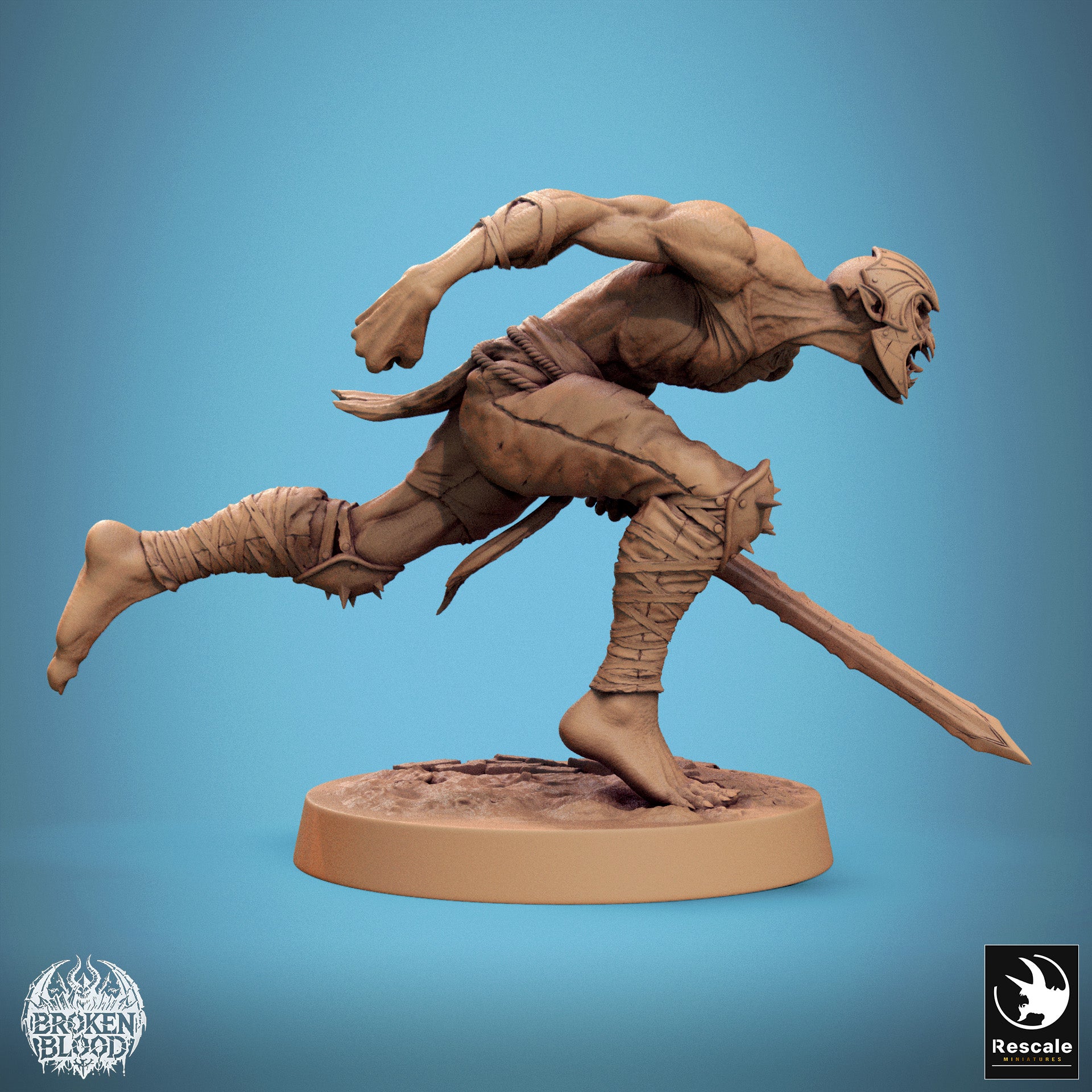 Foto del producto Tabletop 28mm Lord of the Print (LotP) 1: Miniatura de Tabletop: Ghul Berserker Ravager, monstruo asesino corriendo con espada curva (24_11_C21)