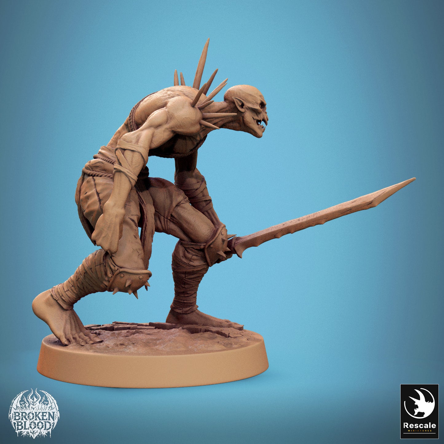Foto del producto Tabletop 28mm Lord of the Print (LotP) 1: Miniatura de Tabletop: Ghul-Verwüster (Ghoul Ravager), berserker no muerto armado con espinas con una espada gruesa y llena de muescas en ataque saltante (24_11_C29)