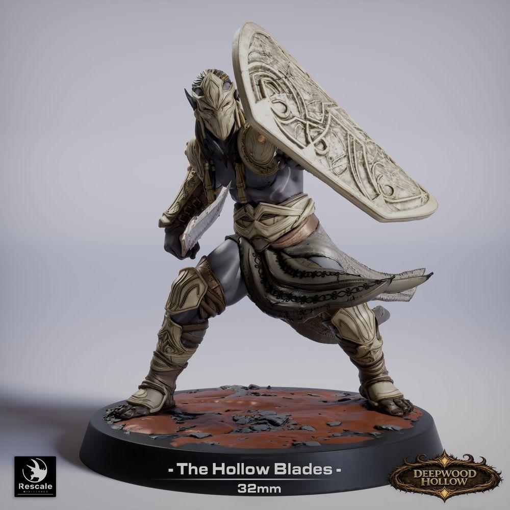 Foto del producto Tabletop 28mm Lord of the Print (LotP) 0: Figura de fantasía: Guerrero oscuro elfo, guardián con gran escudo y espada corta (26_03_G9)