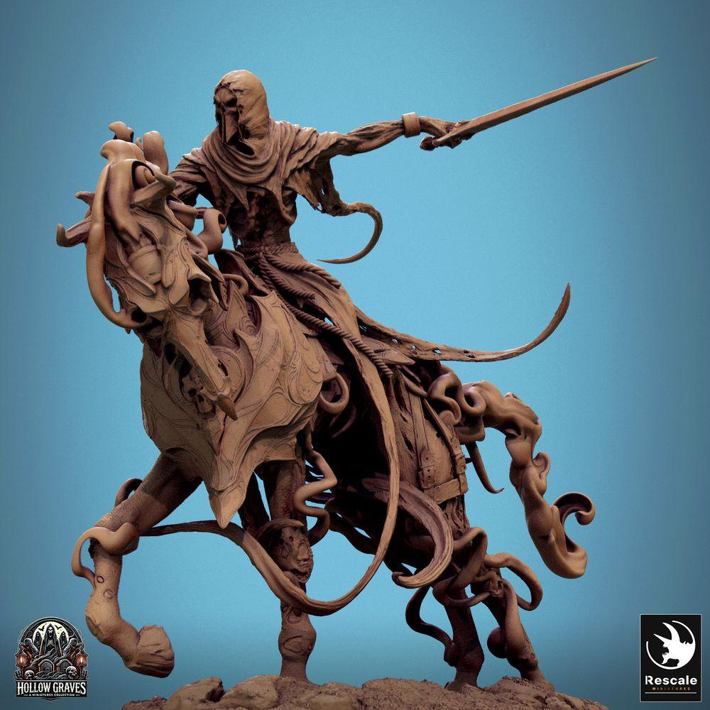 Foto del producto Tabletop 28mm Lord of the Print (LotP) 0: Miniatura de Tabletop: Caballero Oscuro a Caballo, Caballero de la Muerte con Espada Larga, Caballería No Muerta en Carga de Terror (24_10_C1)