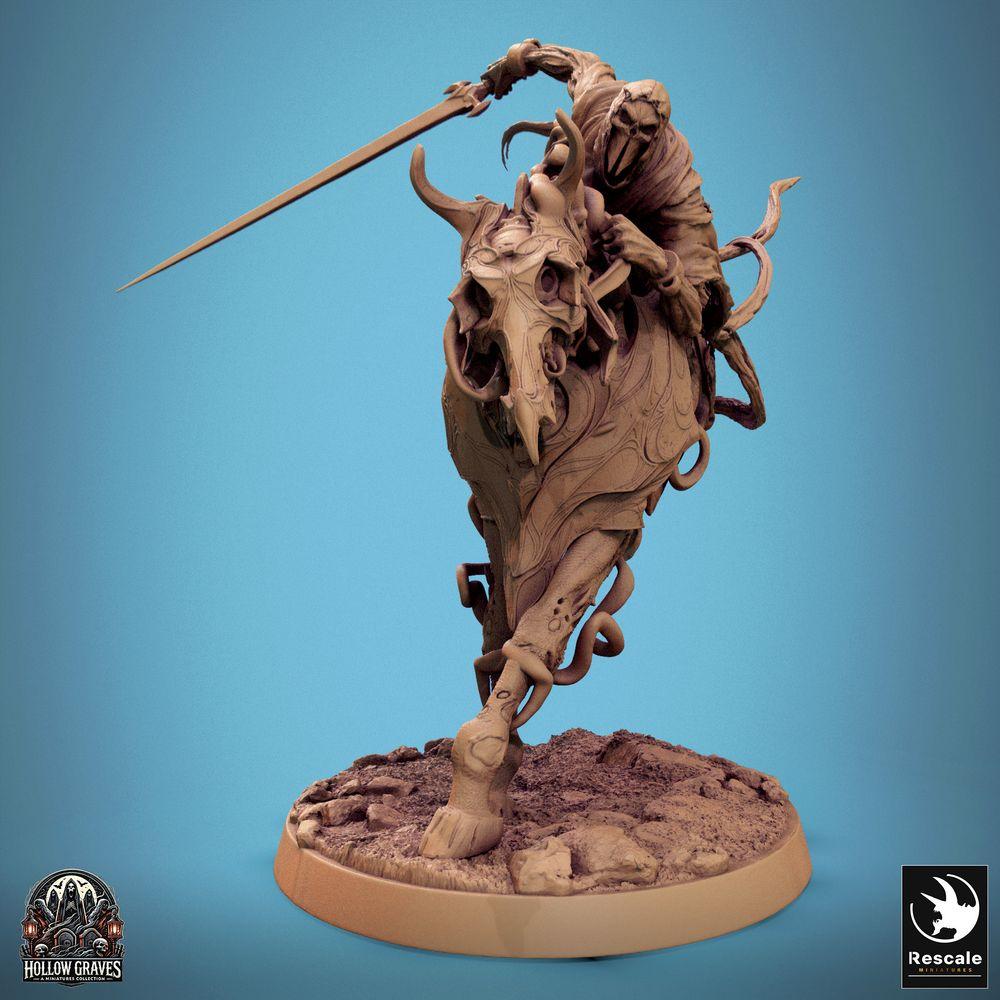Foto del producto Tabletop 28mm Lord of the Print (LotP) 0: Miniatura de Tabletop: Jinete de sombras, Caballero no muerto - Caballero espectral con espada larga en carga, líder maldito a caballo (24_10_C2)