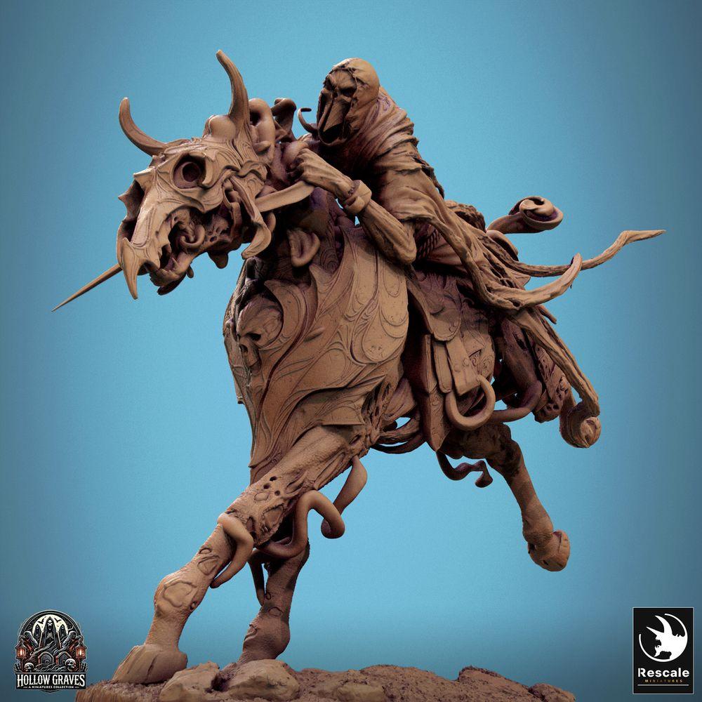 Foto del producto Tabletop 28mm Lord of the Print (LotP) 0: Miniatura de Tabletop: Jinete de las Sombras, Caballero No Muerto - Caballero Espectral con Espada Larga en Asalto, líder maldito a caballo (24_10_C2)