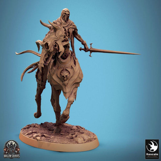 Foto del producto Tabletop 28mm Lord of the Print (LotP) 0: Figura de fantasía: Caballero de la muerte no muerto a caballo, jinete de sombras con espada larga, líder de la caballería fantasma (24_10_C5)