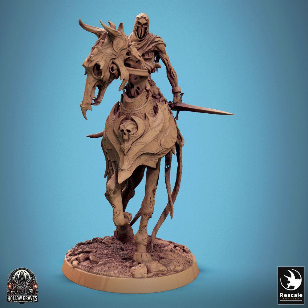 Foto del producto Tabletop 28mm Lord of the Print (LotP) 0: Miniatura de Fantasía Tabletop: Jinete Maldito / Caballero de la Muerte sobre bestia monstruosa con cuernos, caballería de demonios (24_10_C8)