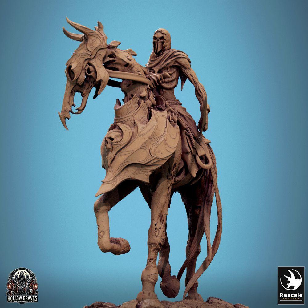 Foto del producto Tabletop 28mm Lord of the Print (LotP) 0: Miniatura de Fantasía Tabletop: Jinete Maldito / Caballero de la Muerte sobre bestia monstruosa con cuernos, caballería de demonios (24_10_C8)
