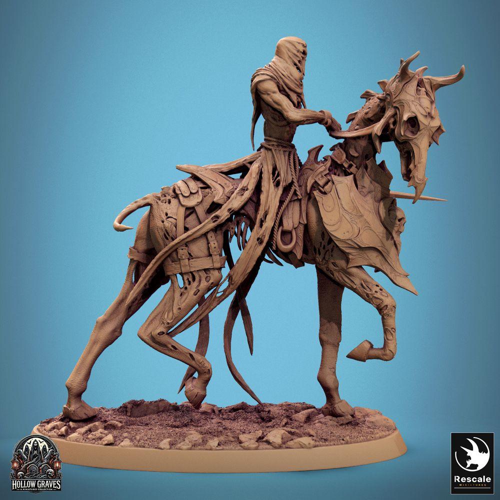 Foto del producto Tabletop 28mm Lord of the Print (LotP) 0: Miniatura de Fantasía Tabletop: Jinete Maldito / Caballero de la Muerte sobre bestia monstruosa con cuernos, caballería de demonios (24_10_C8)