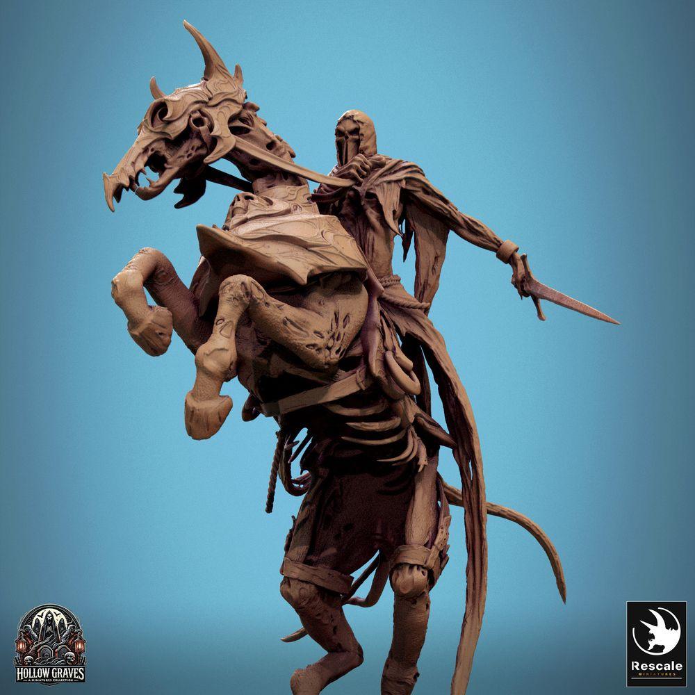 Foto del producto Tabletop 28mm Lord of the Print (LotP) 0: Miniatura de tabletop: Caballero no muerto a caballo - Caballero de la muerte, Jinete maldito, Líder de la caballería esquelética en carga con espada larga (C6 Doomstride Rush) (24_10_C6)