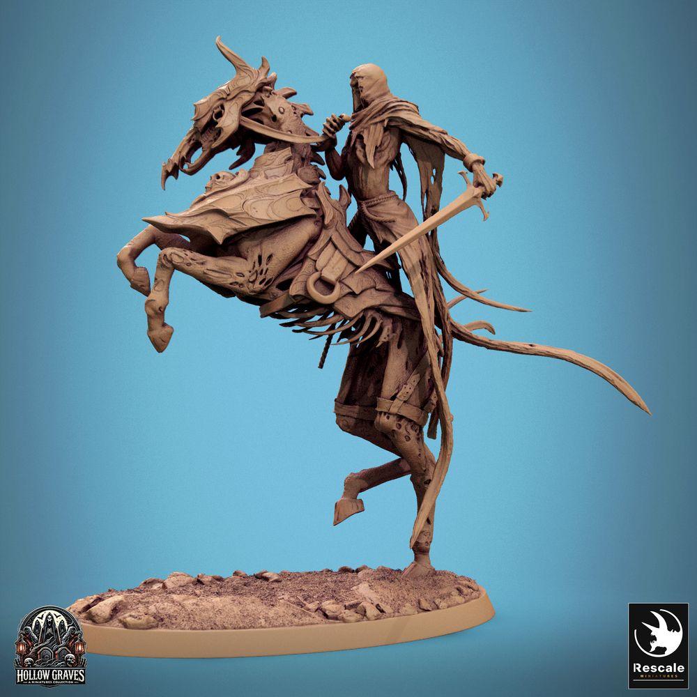 Foto del producto Tabletop 28mm Lord of the Print (LotP) 0: Miniatura de tabletop: Caballero no muerto a caballo - Caballero de la muerte, Jinete maldito, Líder de la caballería esquelética en carga con espada larga (C6 Doomstride Rush) (24_10_C6)