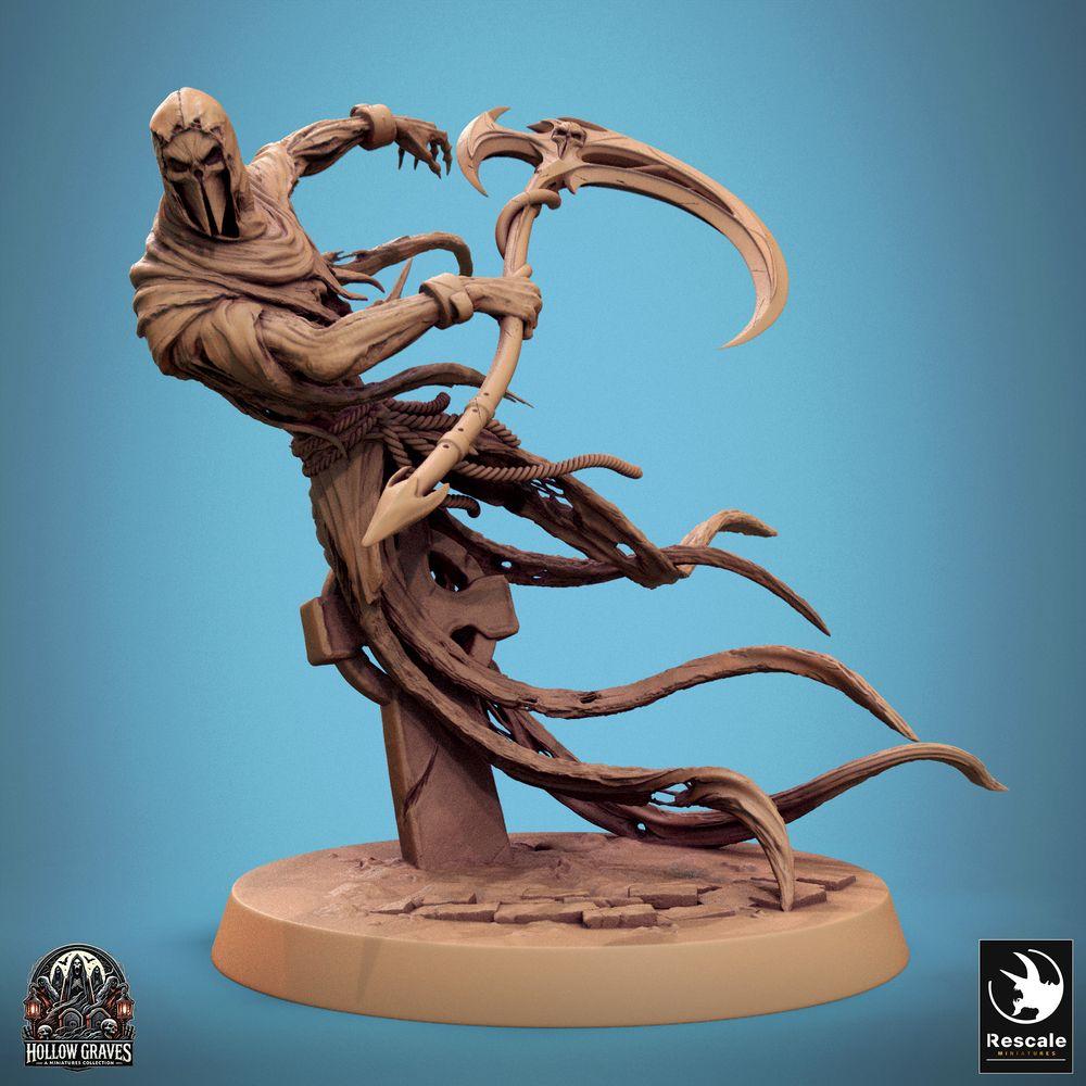 Foto del producto Tabletop 28mm Lord of the Print (LotP) 0: Miniatura de Tabletop: Wraith enmascarado / Guerrero fantasma - Segador con cuchilla de hoz, flotando en posición de ataque, asesino de sombras (24_10_B2)