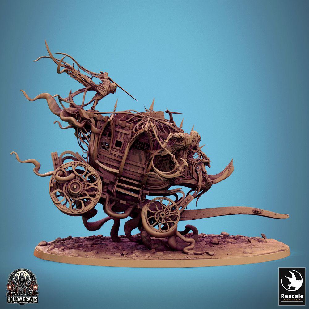 Foto del producto Tabletop 28mm Lord of the Print (LotP) 0: Miniatura de tabletop: Carro de muertos / Phantom Coach - Máquina de guerra demoníaca, carro de horror, plataforma de asedio con esbirros y armas de asta (24_10_F1)