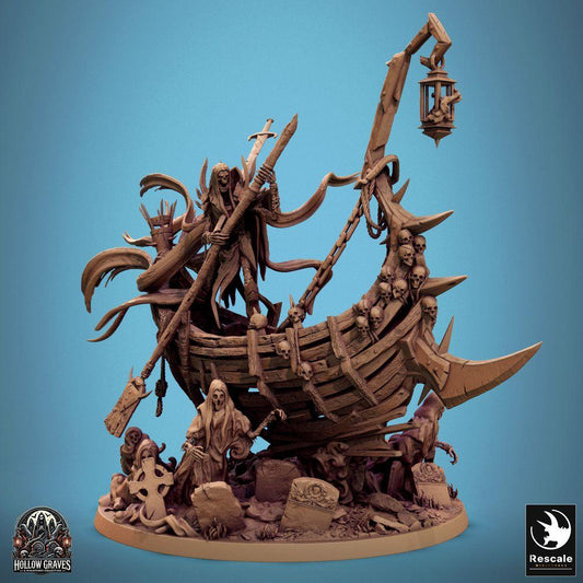 Foto del producto Tabletop 28mm Lord of the Print (LotP) 0: Miniatura de Tabletop: Capitán fantasma no muerto y barquero de los muertos en barco fantasma - Nigromante, líder de los no muertos, con bastón y espada larga - G Zaltryn el Rompeolas (24_10_G)