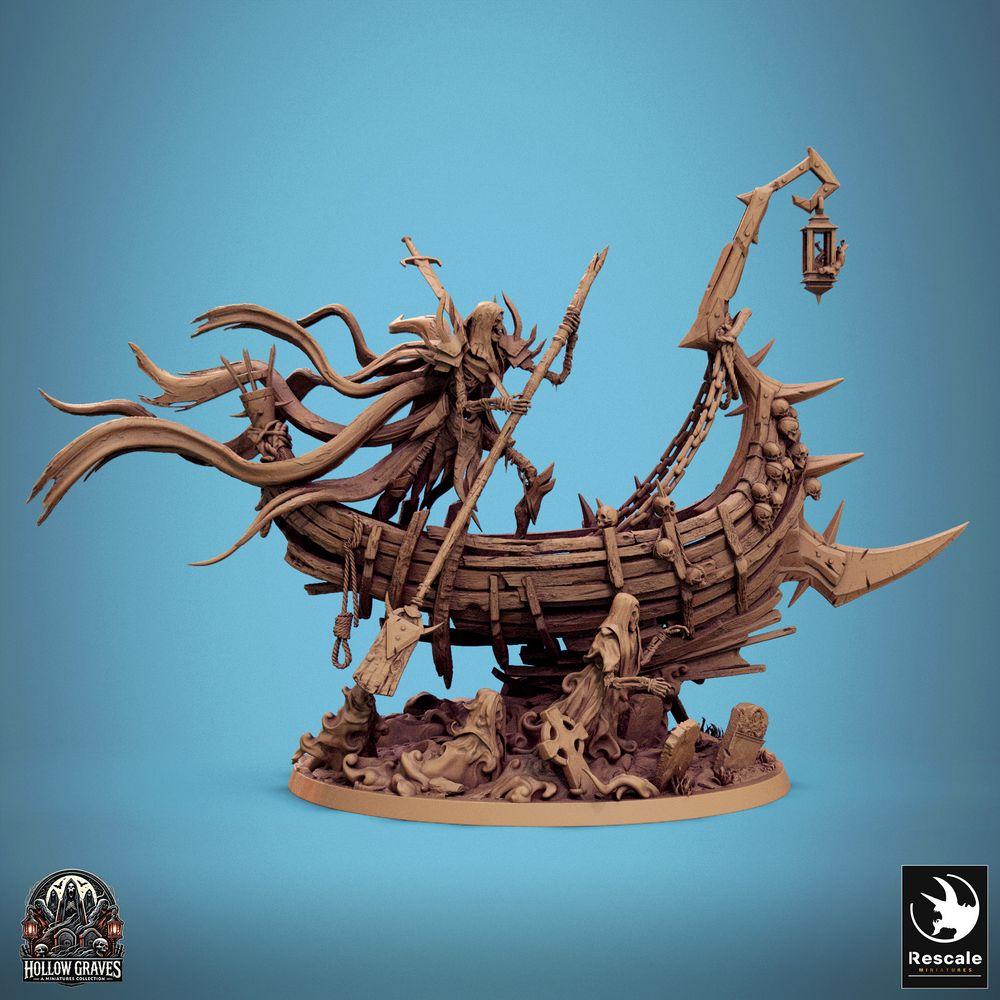 Foto del producto Tabletop 28mm Lord of the Print (LotP) 0: Miniatura de Tabletop: Capitán fantasma no muerto y barquero de los muertos en barco fantasma - Nigromante, líder de los no muertos, con bastón y espada larga - G Zaltryn el Rompeolas (24_10_G)