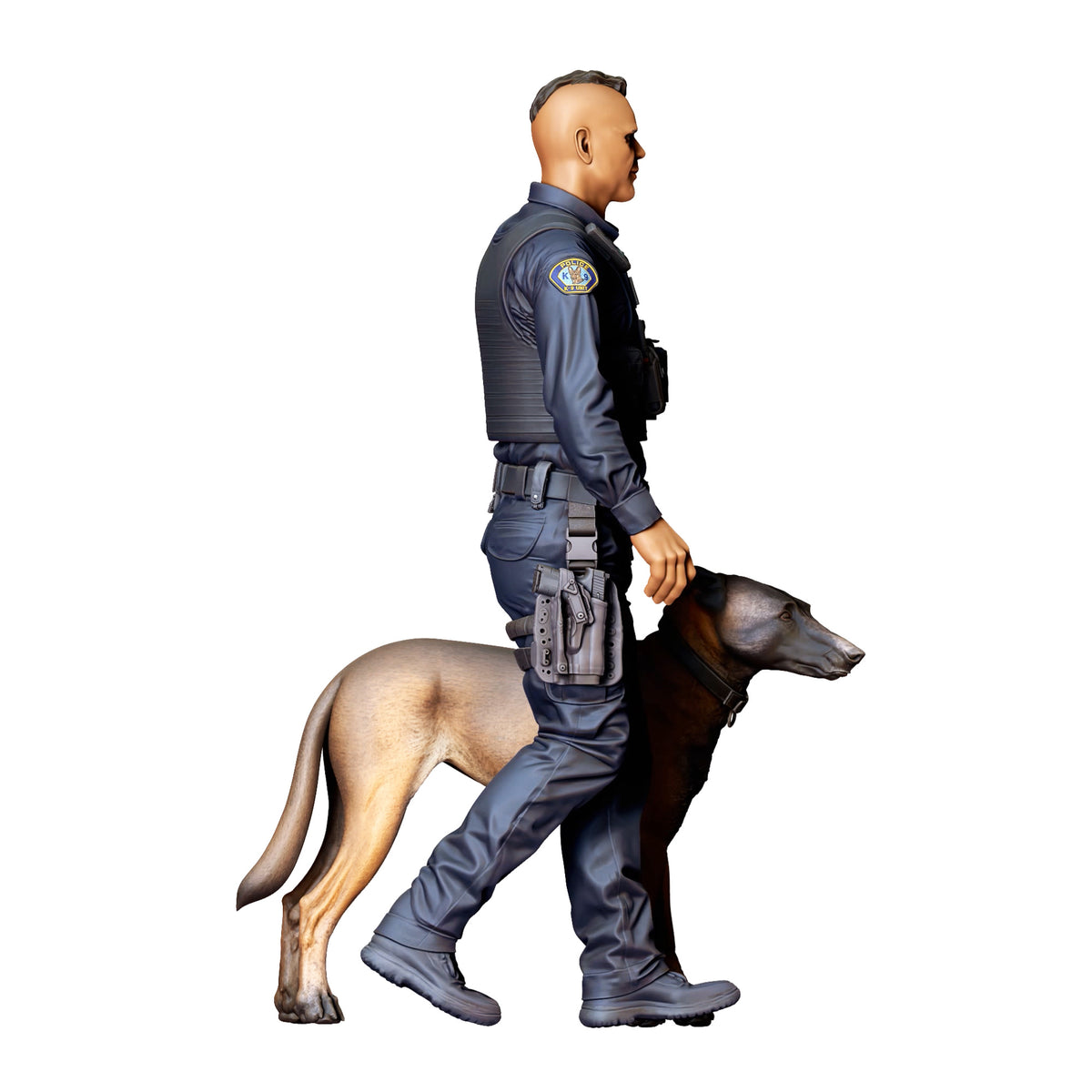 Foto de producto de maqueta para diorama 2: Figura de pie: agente de policía con uniforme operativo y perro de servicio (Ref. n.º 524)