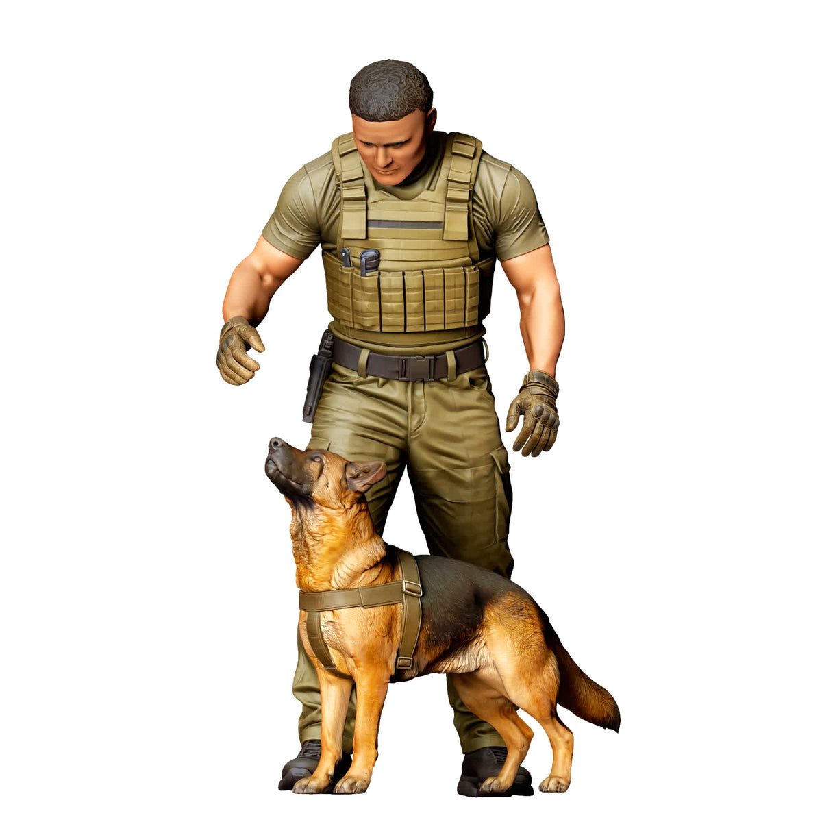 Foto de producto de modelismo para dioramas 0: Figura de pie: guía canino con uniforme operativo y perro de servicio (Ref. n.º 525)