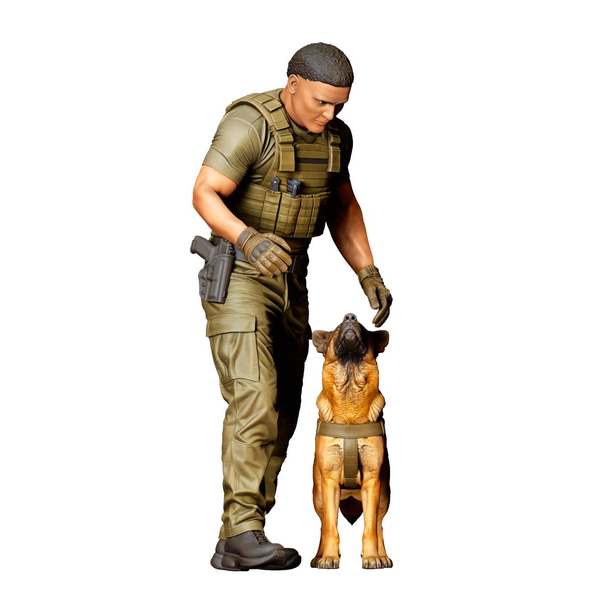 Foto de producto de maqueta para diorama 1: Figura de pie: guía canino con uniforme operativo y perro de servicio (Ref. n.º 525)