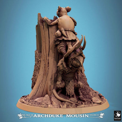 Foto del producto Tabletop 28mm Lord of the Print (LotP) 0: Miniatura de Tabletop: Guerrero Rattling y Pícaro Ratón en tocón de árbol - Explorador/Ranger, armadura de placas, cuerda de escalada, base de diorama (25_07_Q9)