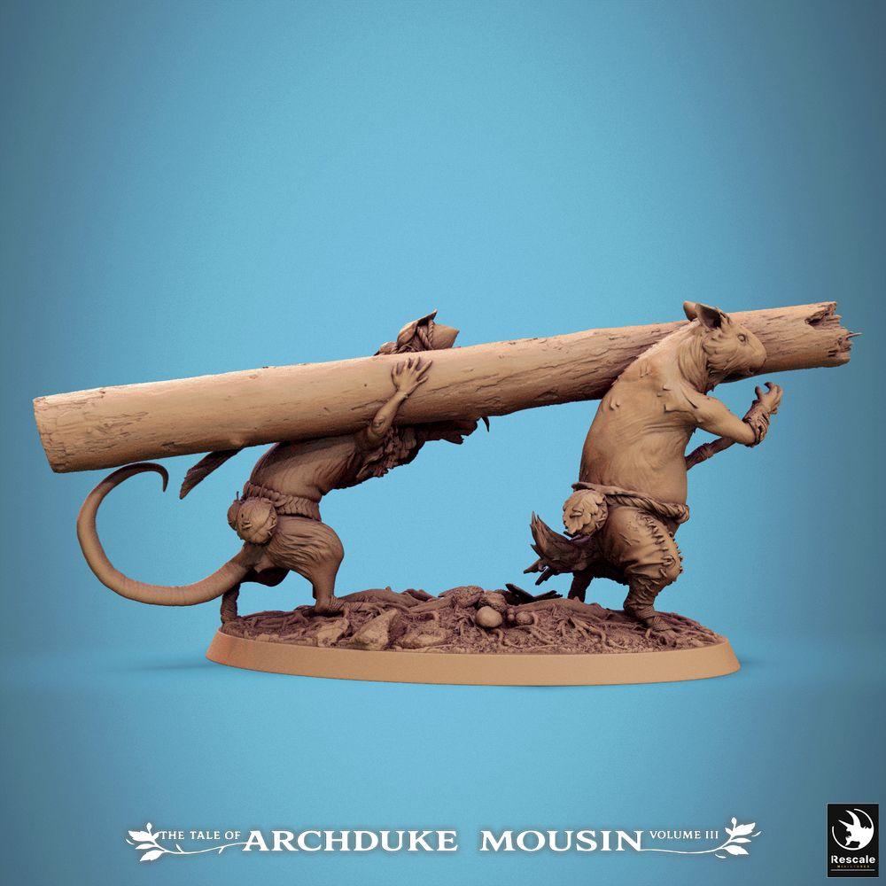 Foto del producto Tabletop 28mm Lord of the Print (LotP) 1: Miniatura de Tabletop: Dúo de portadores de hombres-rata - Equipo de pioneros con carga explosiva o de asalto, arma de asedio, unidad de Wargame y proxies de skirmish (25_07_Q11)