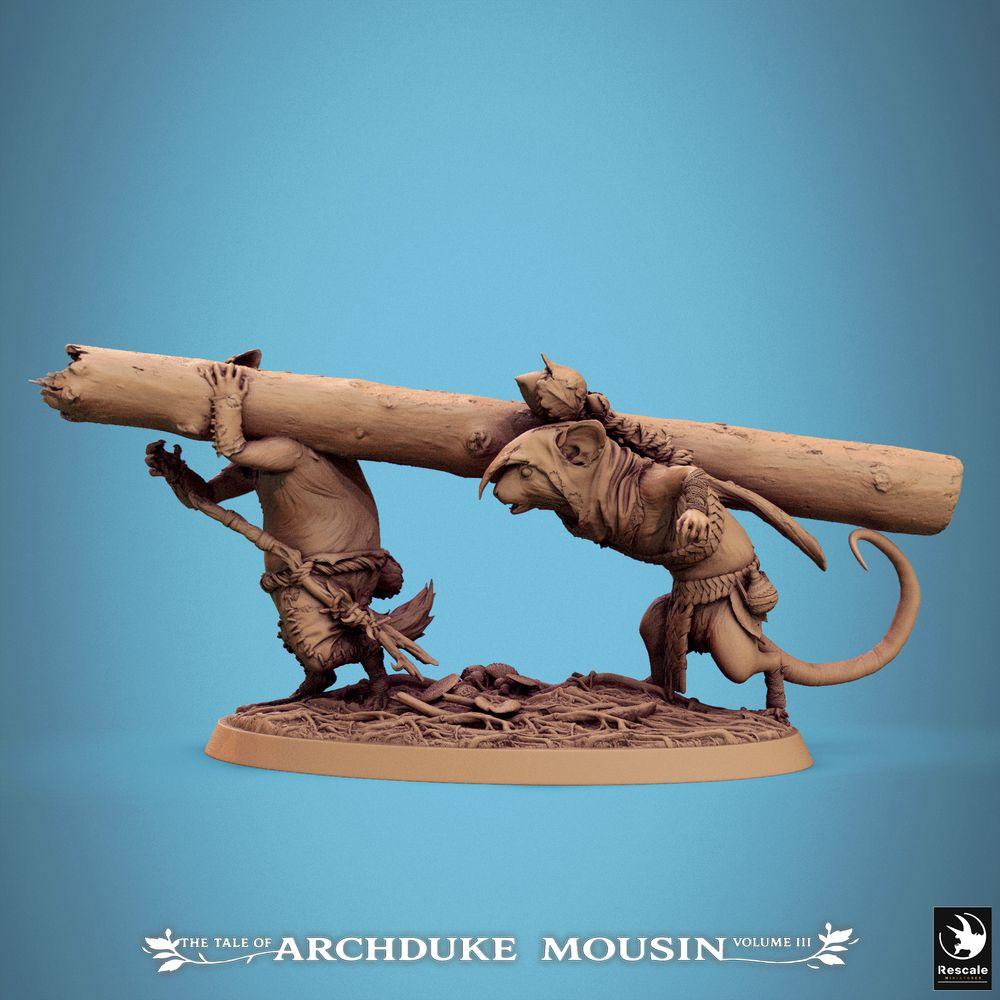 Foto del producto Tabletop 28mm Lord of the Print (LotP) 2: Miniatura de Tabletop: Dúo de portadores de hombres-rata - Escuadrón pionero con carga explosiva o de asalto, arma de asedio, unidad de wargame y proxies de skirmish (25_07_Q11)