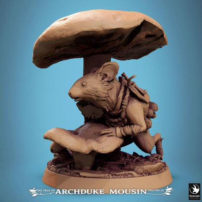 Foto del producto Tabletop 28mm Lord of the Print (LotP) 1: Figura de Fantasía: Ratón antropomórfico - Guardabosques/Ranger, Pícaro, Explorador en el bosque de hongos bajo un sombrero de hongo, capa de hojas, base escénica (25_07_Q21)