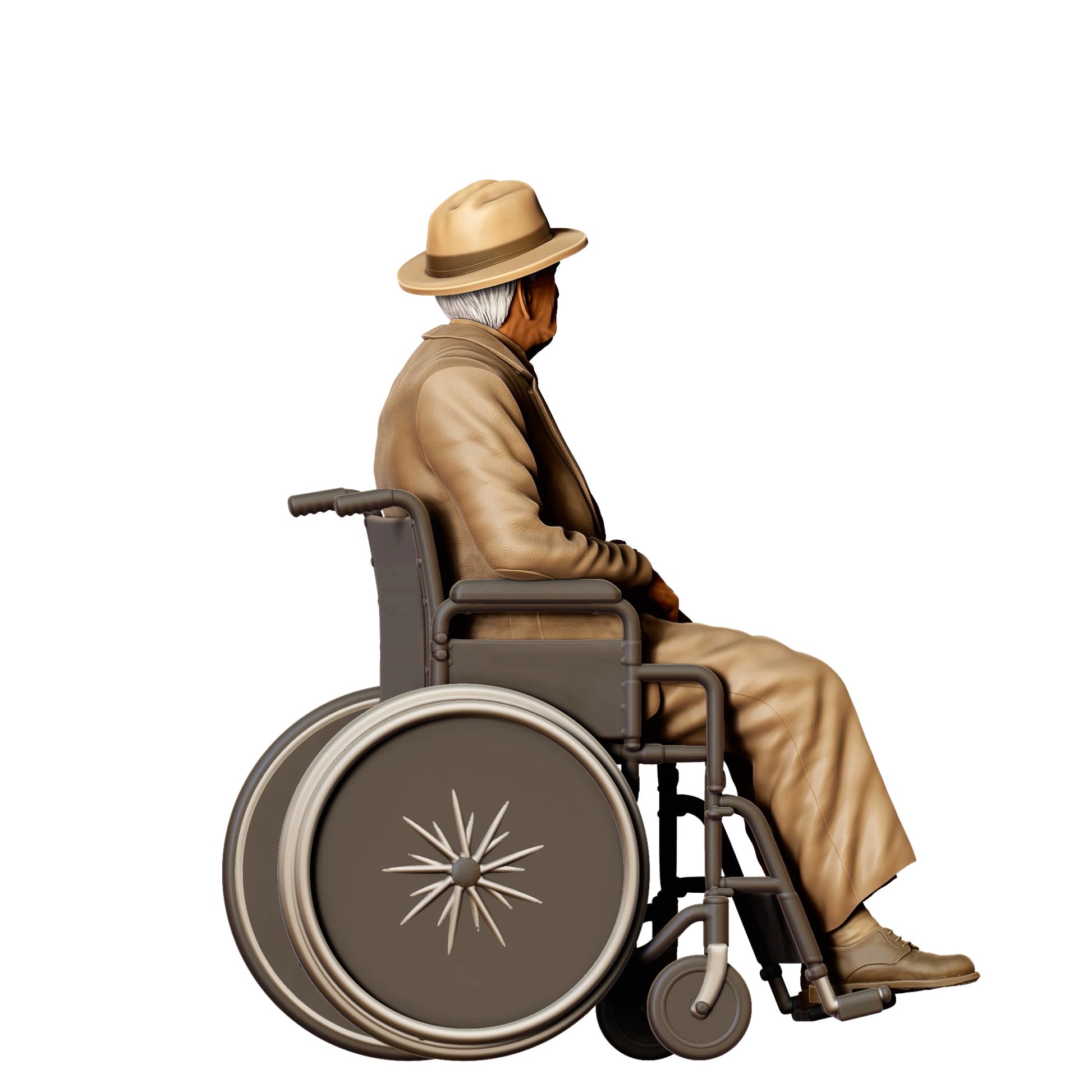 3DP Miniatures 2: Sitzende Figur: Mann im Rollstuhl mit Hut (Ref. Nr. 453)