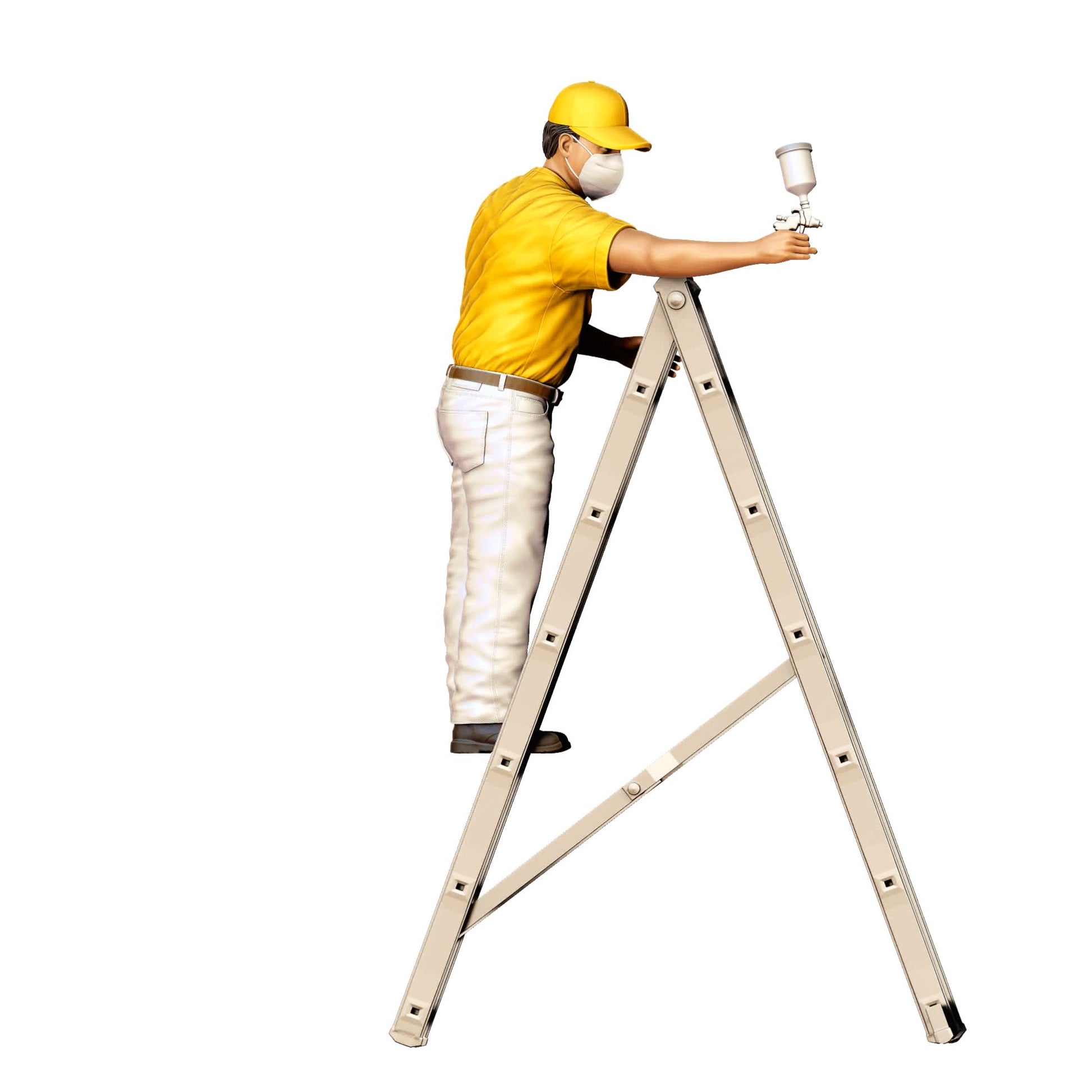 Produktfoto  0: Maler/ Lackierer mit Spraypistole - Handwerker auf Leiter