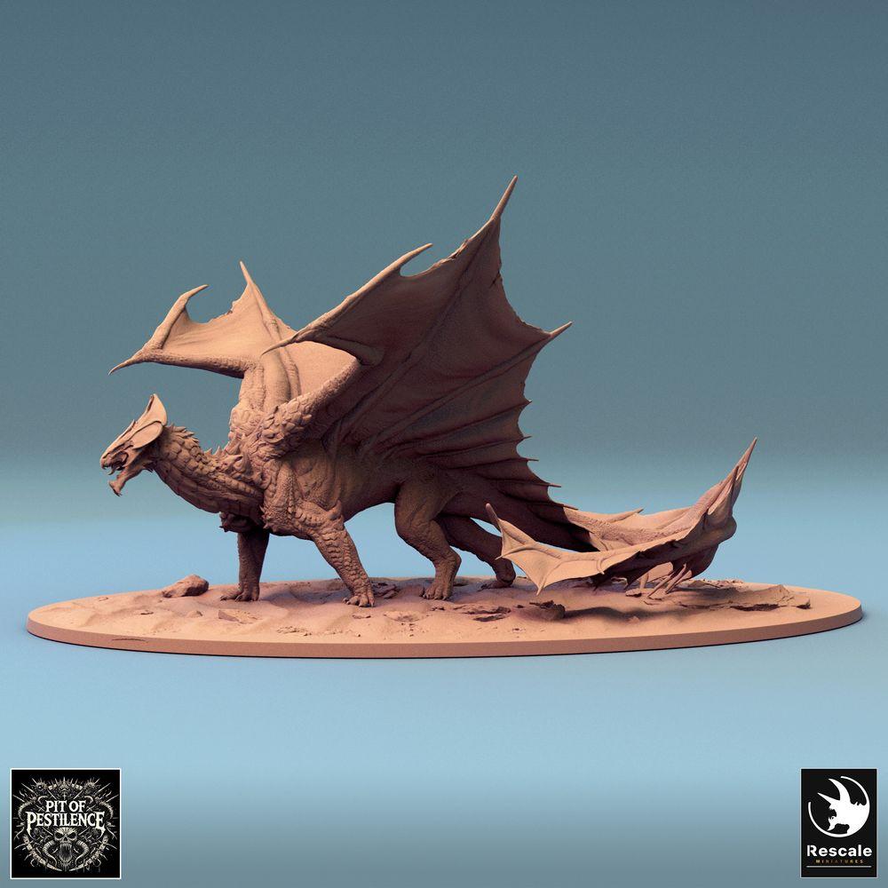Foto del producto Tabletop 28mm Lord of the Print (LotP) 0: Miniatura de Tabletop: Gran dragón Wyvern, en pose de combate agachada con alas extendidas, figura de dragón jefe (24_08_A4)