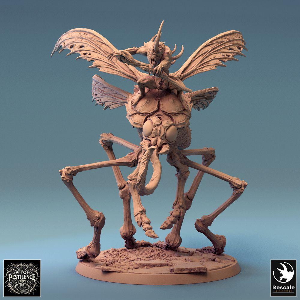 Foto del producto Tabletop 28mm Lord of the Print (LotP) 0: Miniatura de Tabletop: Jinete de bestia cornuda sobre una enorme bestia mosquito - Monstruo insecto, bestia voladora, demonio de enjambre - E5 Dravon Pursuit (24_08_E5)
