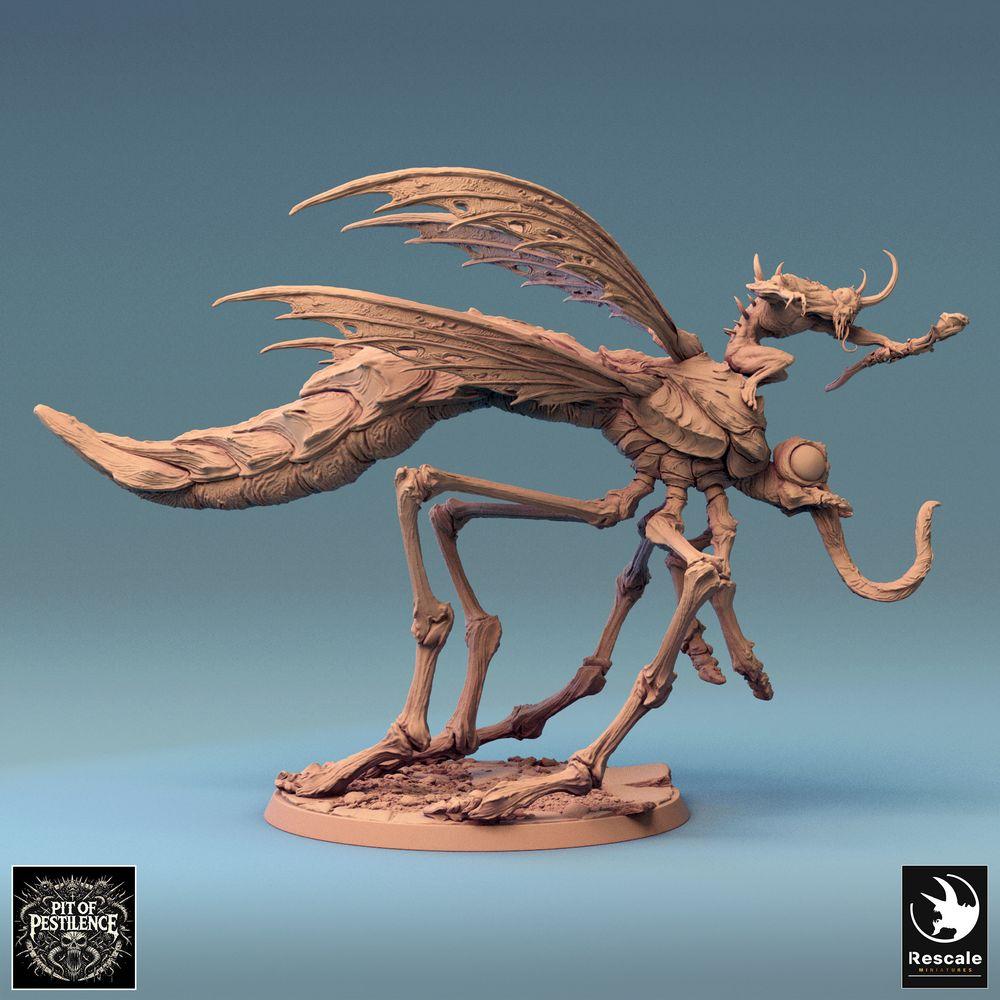 Foto del producto Tabletop 28mm Lord of the Print (LotP) 0: Miniatura de Tabletop: Jinete de bestia cornuda sobre una enorme bestia mosquito - Monstruo insecto, bestia voladora, demonio de enjambre - E5 Dravon Pursuit (24_08_E5)
