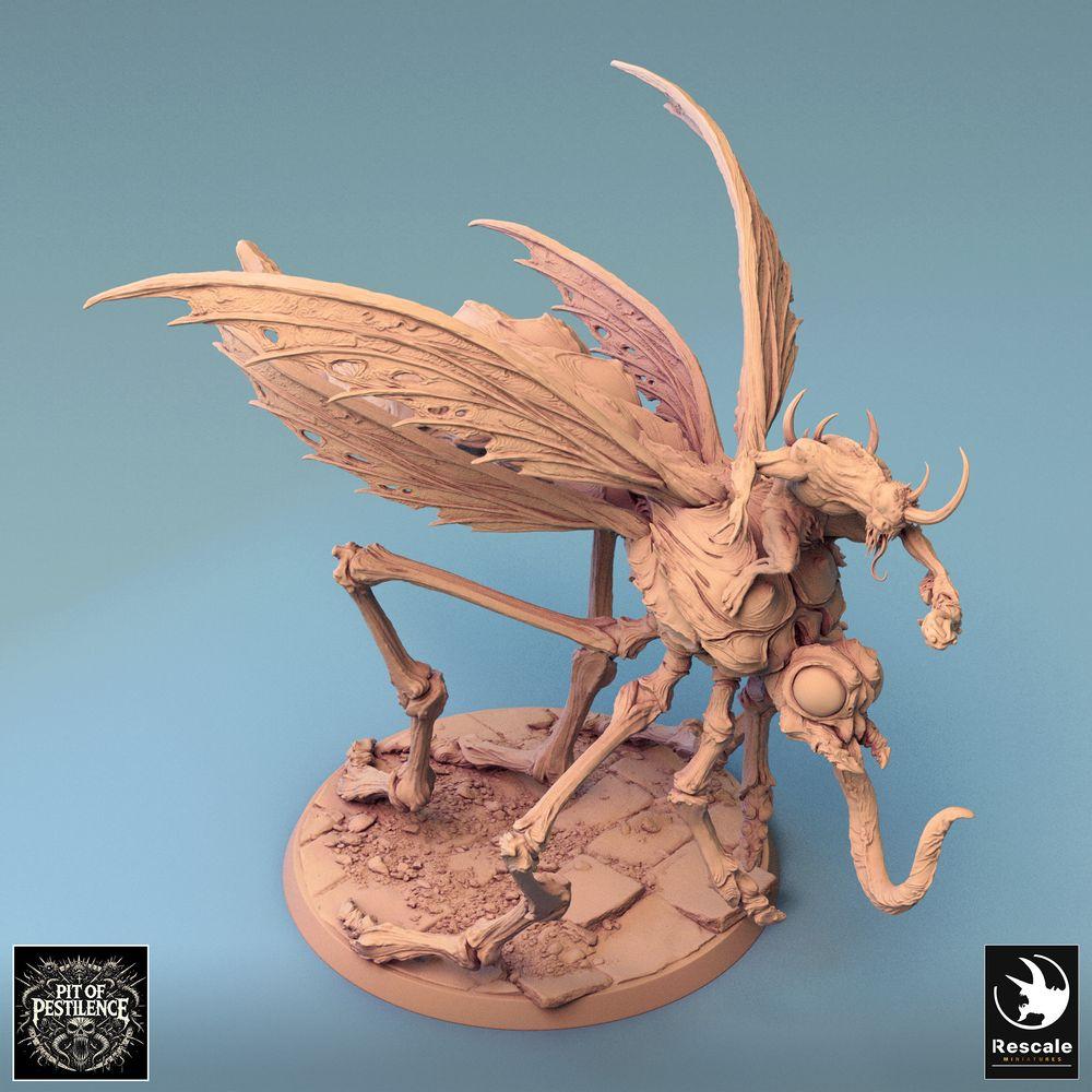 Foto del producto Tabletop 28mm Lord of the Print (LotP) 0: Miniatura de Tabletop: Jinete de bestia con cuernos sobre una enorme bestia mosquito - Monstruo insecto, bestia voladora, demonio de enjambre - E5 Dravon Pursuit (24_08_E5)