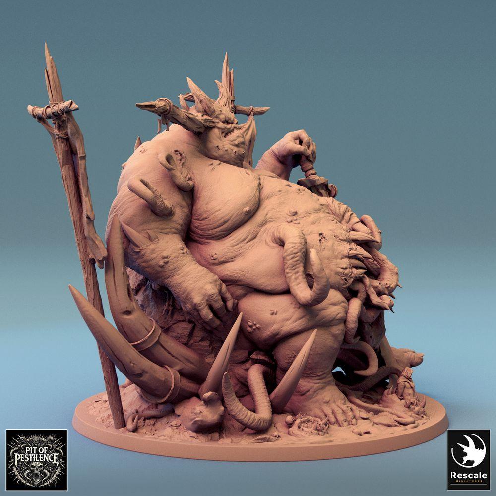 Foto del producto Tabletop 28mm Lord of the Print (LotP) 0: Miniatura de Tabletop: Demonio de Plaga Señor de la Peste, Gran Demonio del Caos y Abominación Tentacular con espada a dos manos y estandartes, monstruo jefe (24_08_B2)