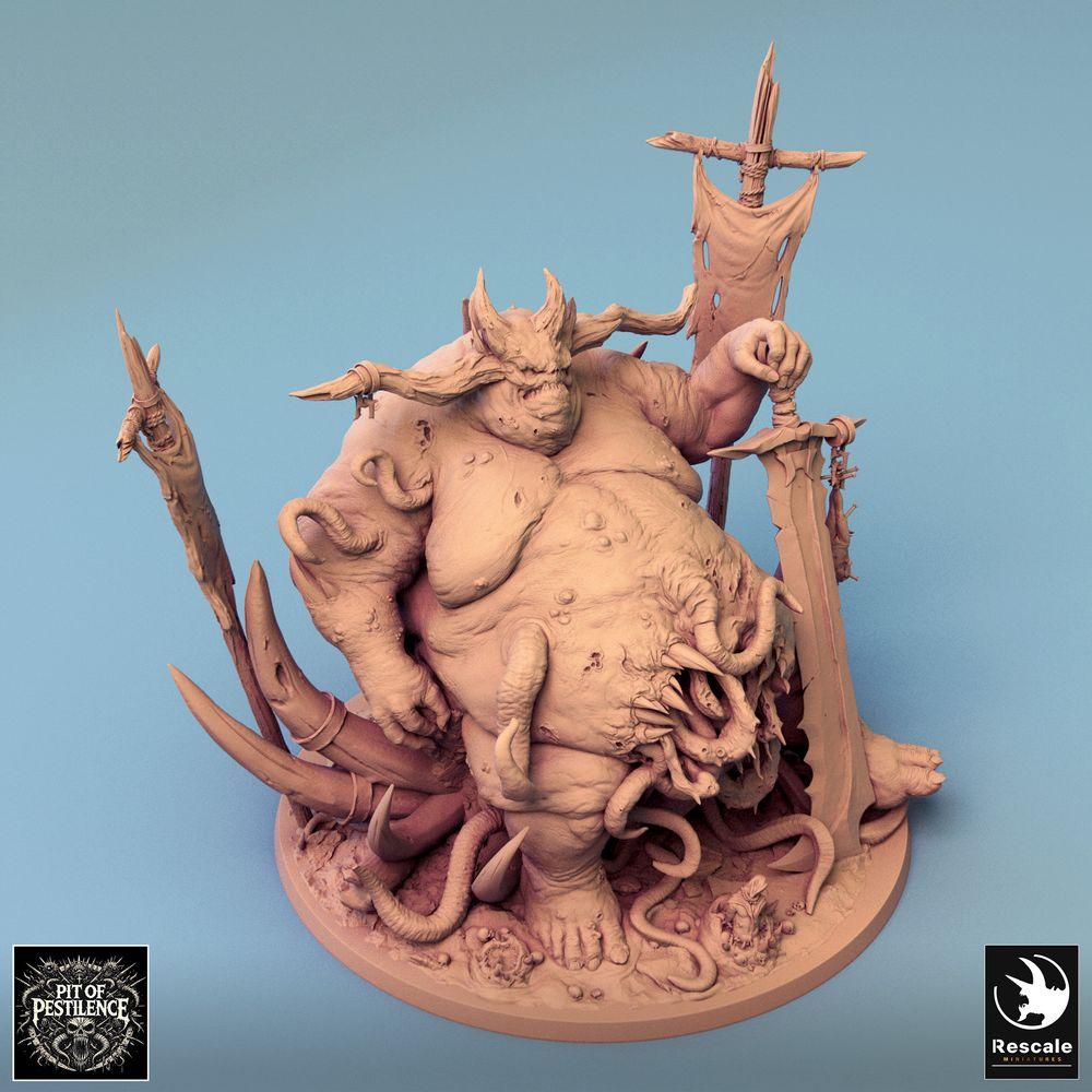 Foto del producto Tabletop 28mm Lord of the Print (LotP) 0: Miniatura de Tabletop: Demonio de plaga Señor de la peste, Gran demonio del caos y Abominación tentacular con espada de dos manos y estandartes, monstruo jefe (24_08_B2)