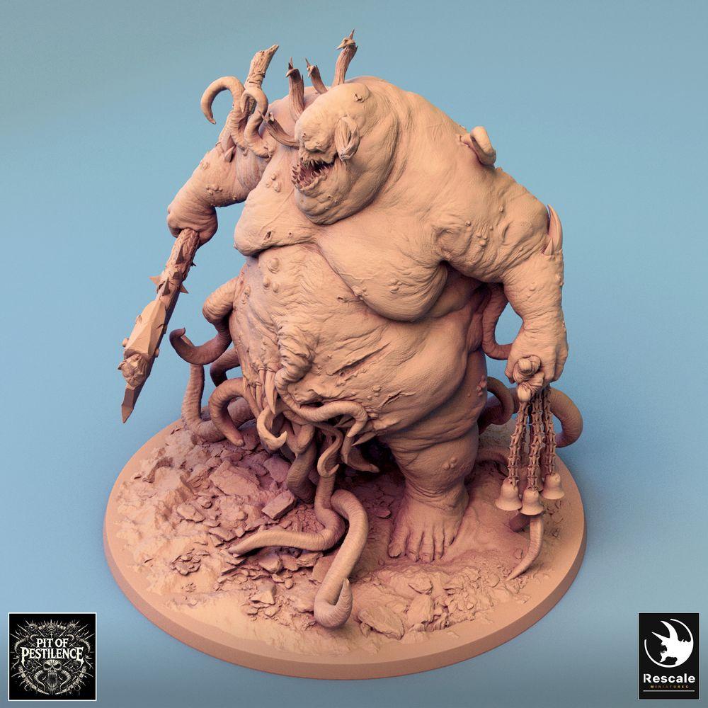 Foto del producto Tabletop 28mm Lord of the Print (LotP) 0: Miniatura de Tabletop: Demonio de Plaga / Señor de la Plaga, horror tentacular con hacha de guerra y arma de cadena, monstruo jefe para wargaming (24_08_B3)