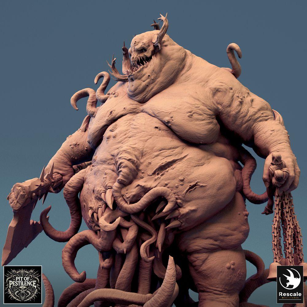 Foto del producto Tabletop 28mm Lord of the Print (LotP) 0: Miniatura de Tabletop: Demonio de Plaga / Señor de la Plaga, horror tentacular con hacha de guerra y arma de cadena, monstruo jefe para wargaming (24_08_B3)