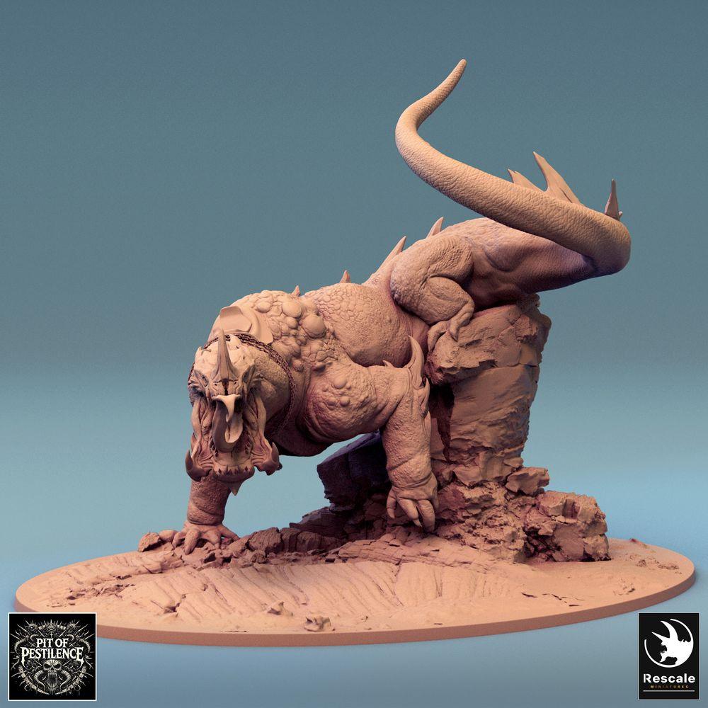 Foto del producto Tabletop 28mm Lord of the Print (LotP) 0: Miniatura de Tabletop: Jinete de bestias sobre bestia lagarto - Campeón bárbaro con alabarda, montura demoníaca, monstruo jefe, base escénica (24_08_C1)
