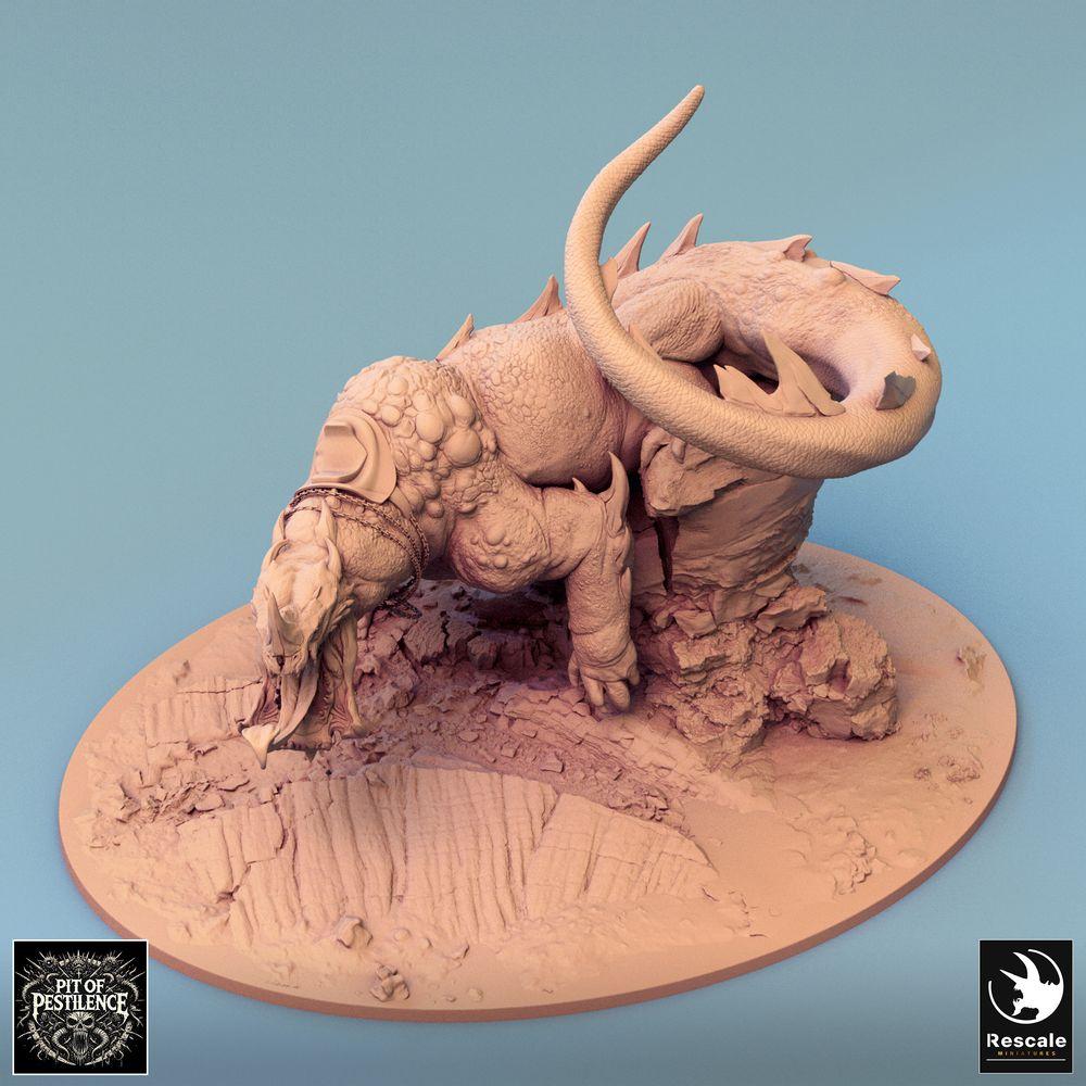 Foto del producto Tabletop 28mm Lord of the Print (LotP) 0: Miniatura de Tabletop: Jinete de bestias sobre bestia lagarto - Campeón bárbaro con alabarda, montura demoníaca, monstruo jefe, base escénica (24_08_C1)